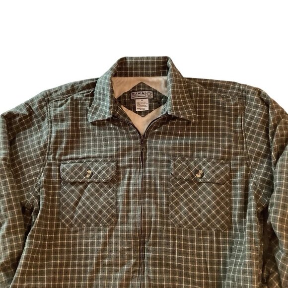Y.U.M.A. Men’s Plaid Green Flannel Shirt Full Zip Thermal Lined Size XL - Picture 3 of 11